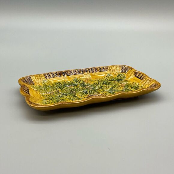 Vintage Italian Pottery Tray Pheasant Village Marked Italy PV 65496 Raised Leaf - Picture 4 of 8